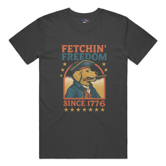 Funny dog owner t-shirt with sarcastic humor -Fetchin' Freedom - Triblend T