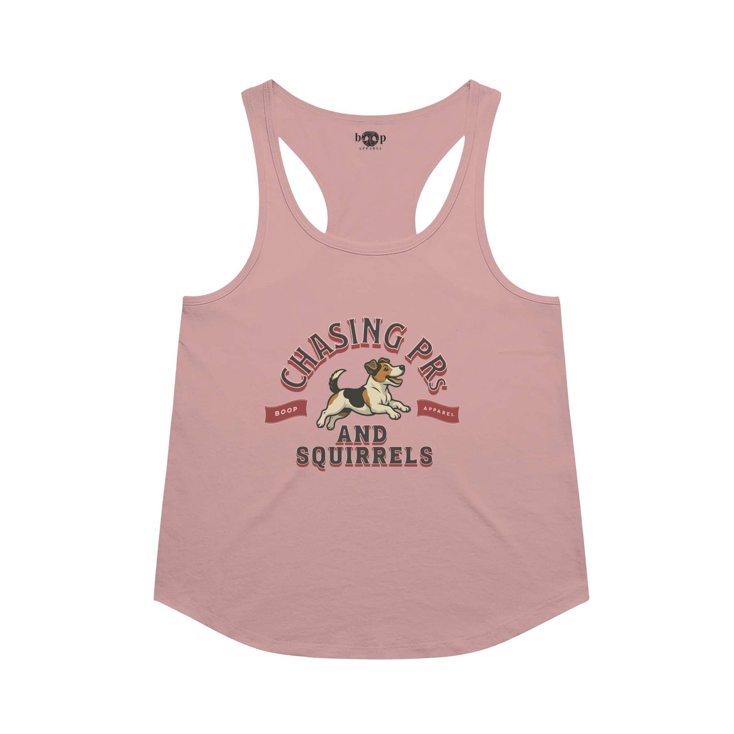 Funny dog owner t-shirt with sarcastic humor -Chasing PRs and Squirrels - Racerback Tank