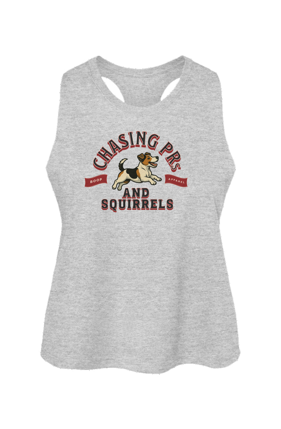 Funny dog owner t-shirt with sarcastic humor -Chasing PRs and Squirrels - Crop Tank