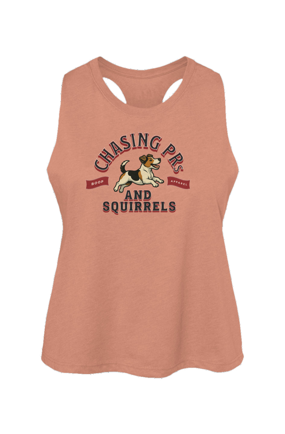 Funny dog owner t-shirt with sarcastic humor -Chasing PRs and Squirrels - Crop Tank