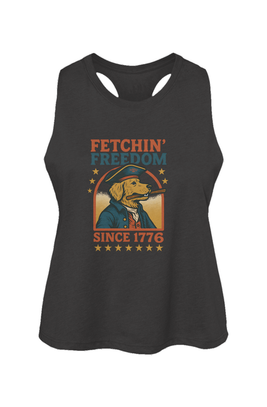 Funny dog owner t-shirt with sarcastic humor -Fetchin' Freedom - Crop Tank