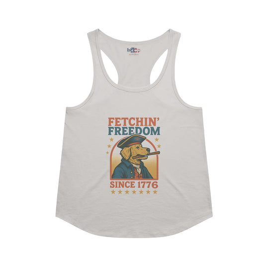 Funny dog owner t-shirt with sarcastic humor -Fetchin' Freedom - Racerback Tank