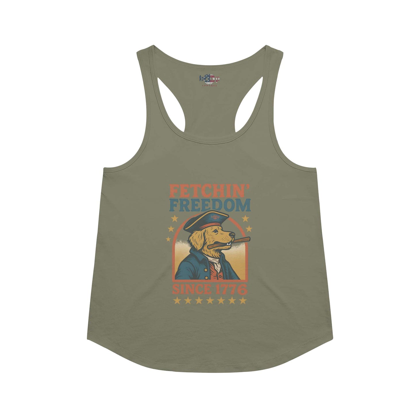 Funny dog owner t-shirt with sarcastic humor -Fetchin' Freedom - Racerback Tank