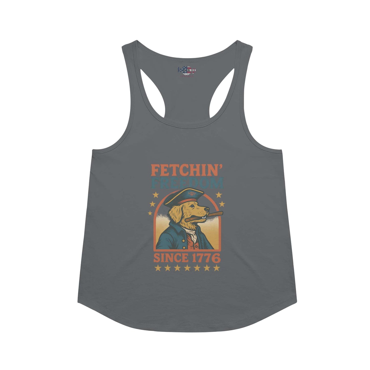 Funny dog owner t-shirt with sarcastic humor -Fetchin' Freedom - Racerback Tank
