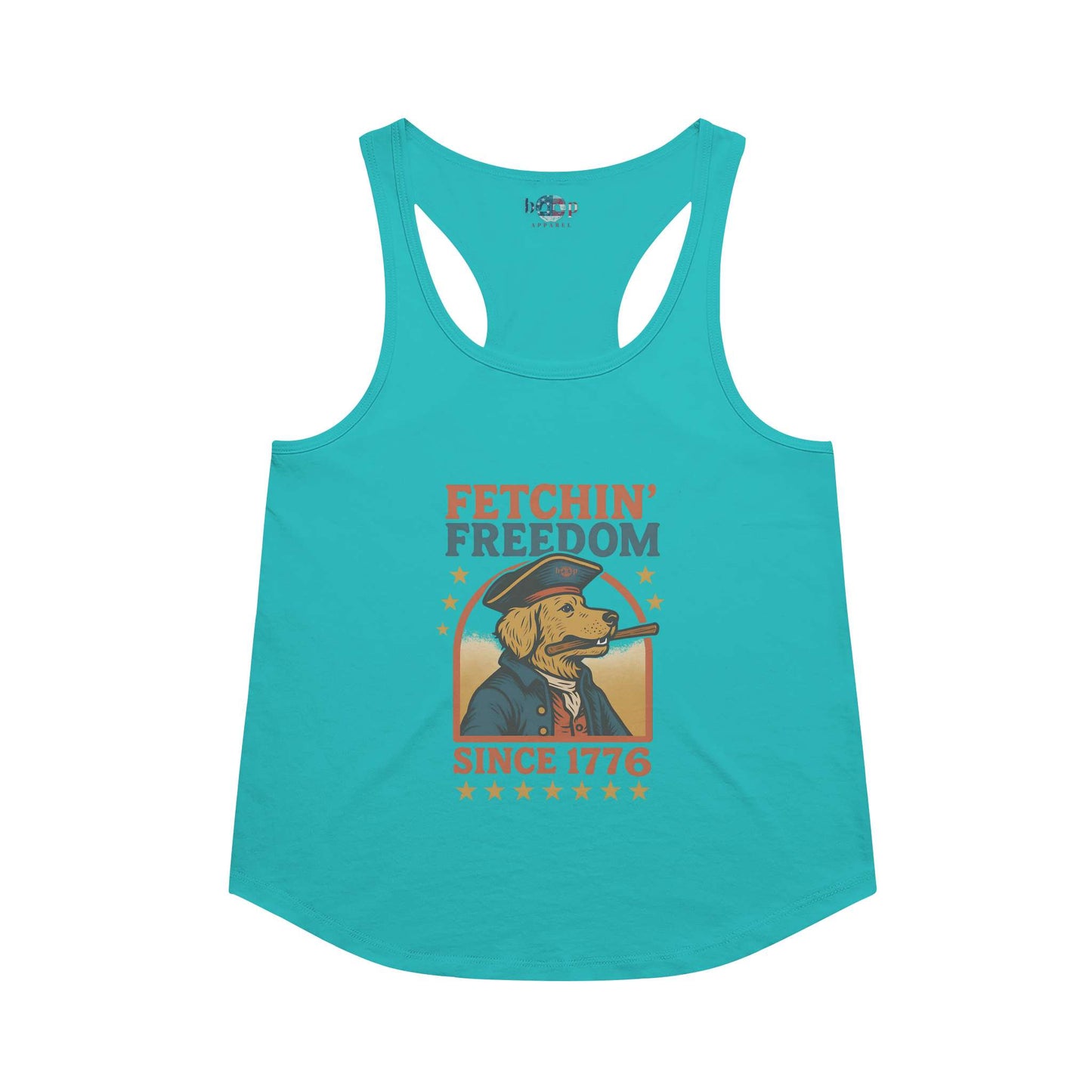 Funny dog owner t-shirt with sarcastic humor -Fetchin' Freedom - Racerback Tank