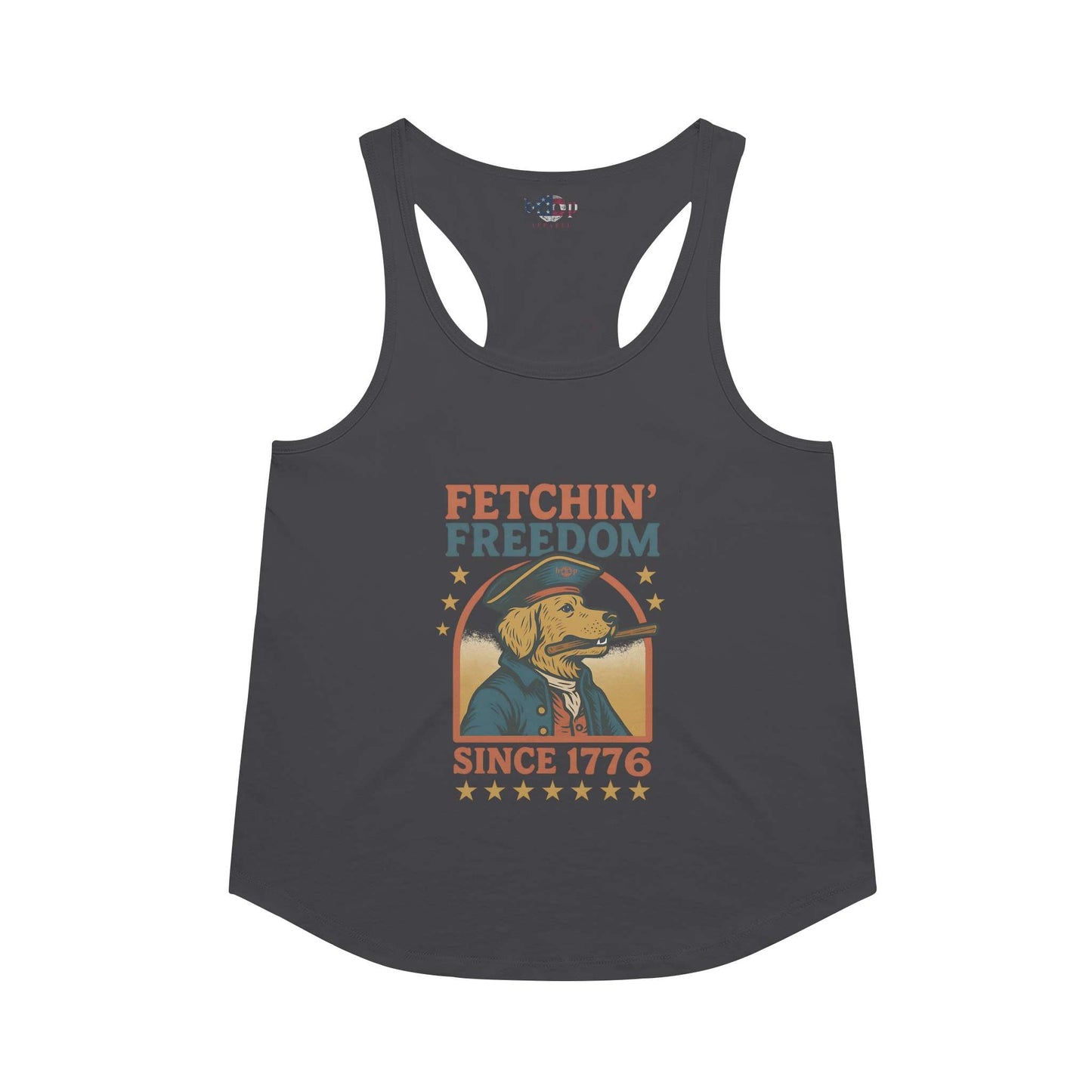 Funny dog owner t-shirt with sarcastic humor -Fetchin' Freedom - Racerback Tank