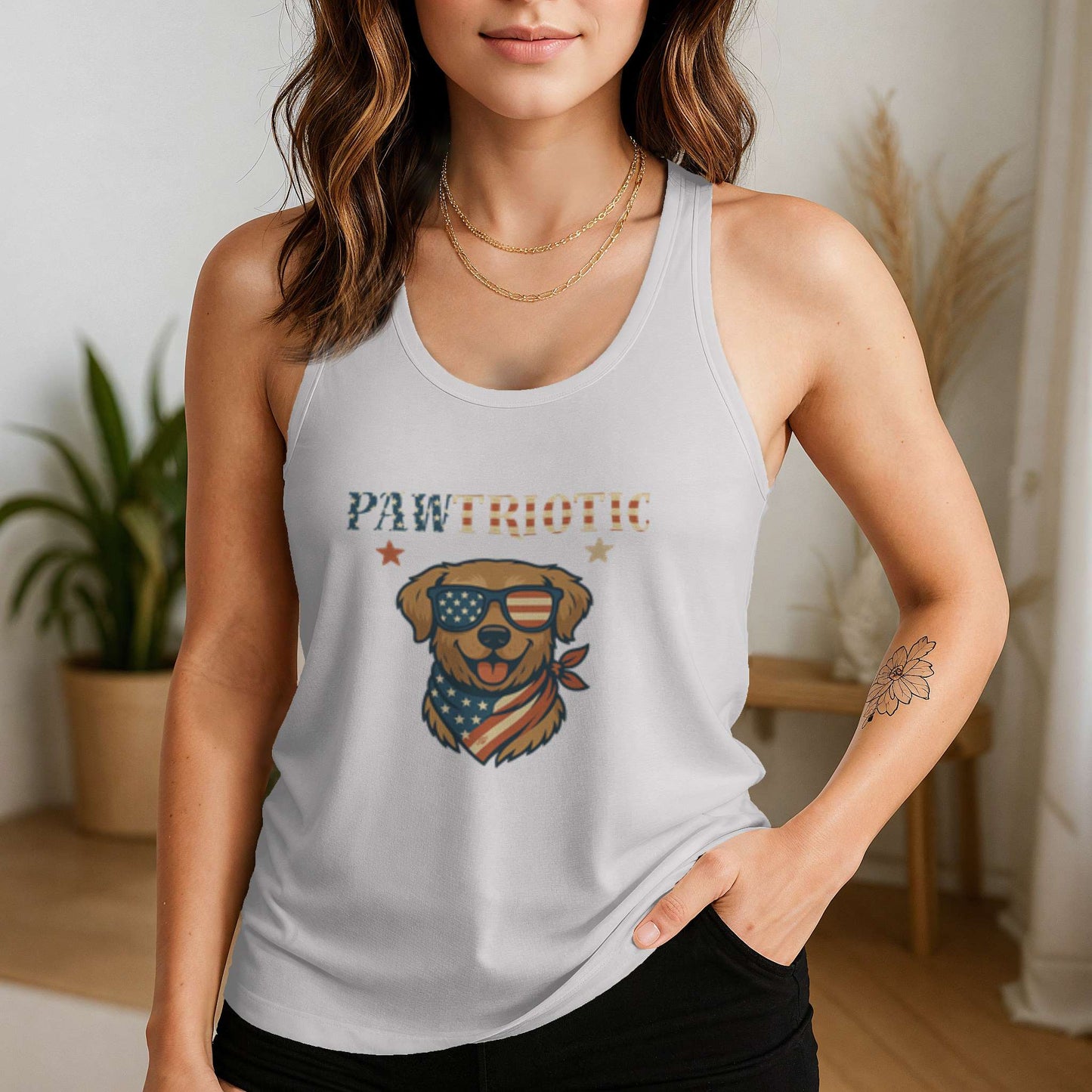 Funny dog owner t-shirt with sarcastic humor -Pawtriotic - Racerback Tank