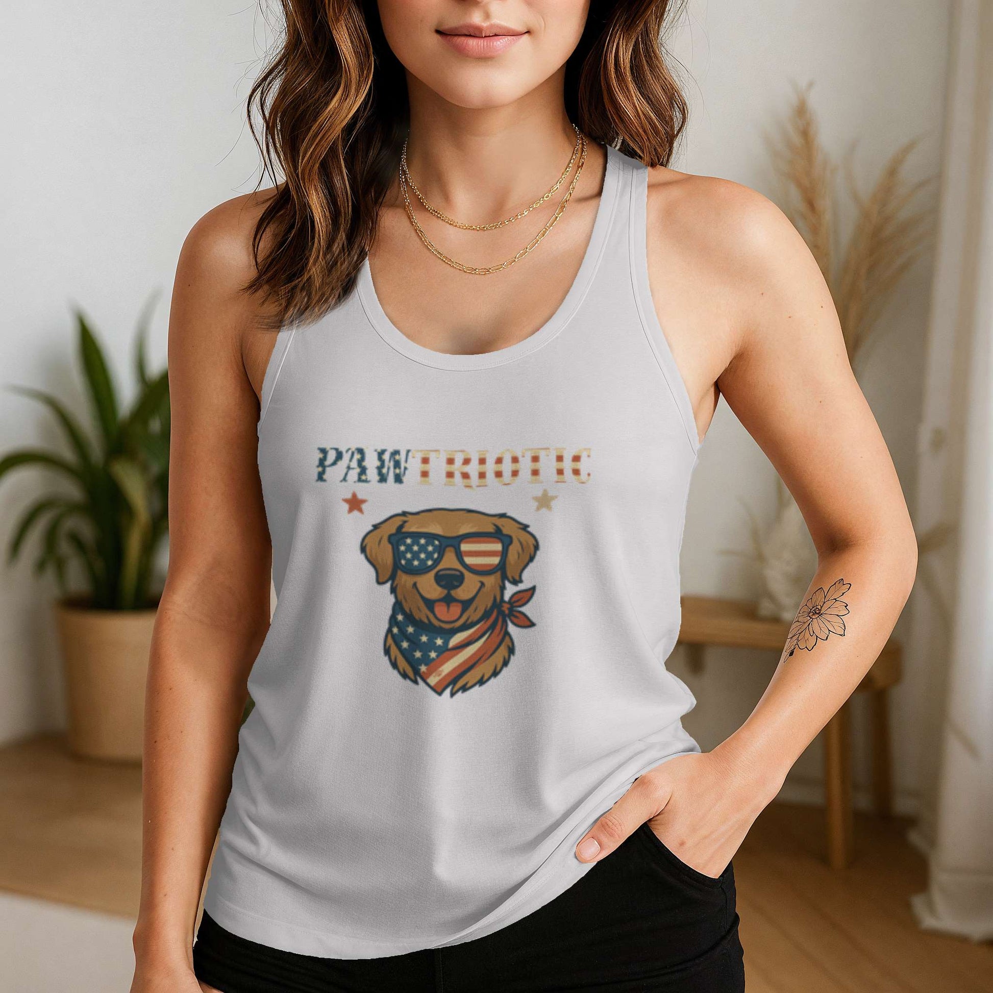 Funny dog owner t-shirt with sarcastic humor -Pawtriotic - Racerback Tank