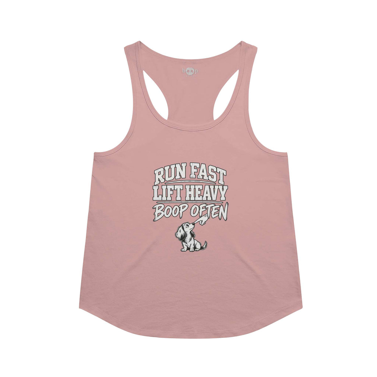 Run Fast. Lift Heavy. Boop Often. Racerback Tank in Desert Pink