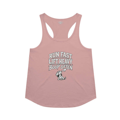 Run Fast. Lift Heavy. Boop Often. Racerback Tank in Desert Pink