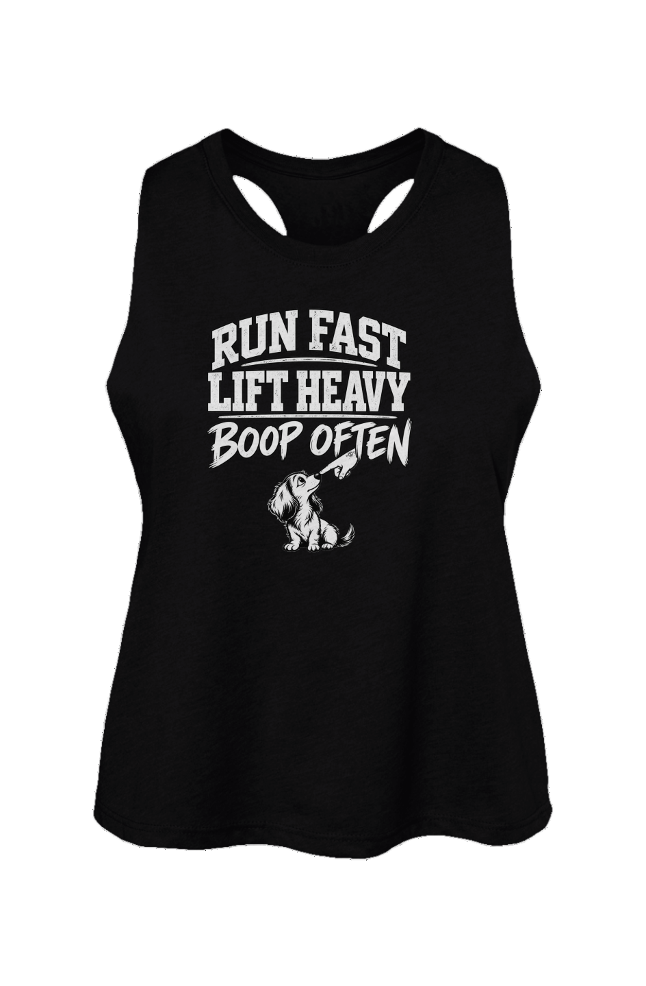 Run Fast. Lift Heavy. Boop Often. Crop Tank in Solid Black Blend