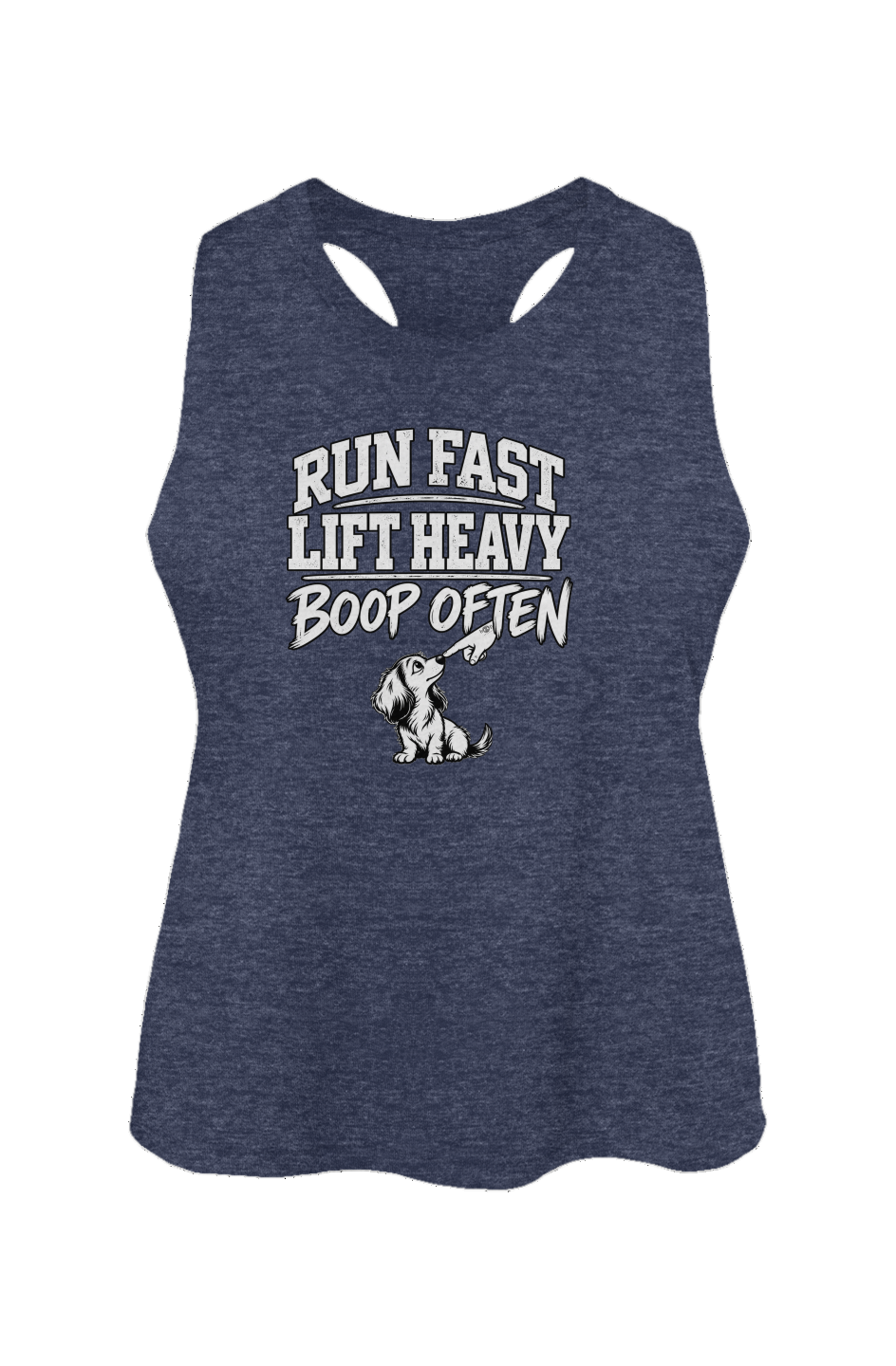 Run Fast. Lift Heavy. Boop Often. Crop Tank in Heather Navy