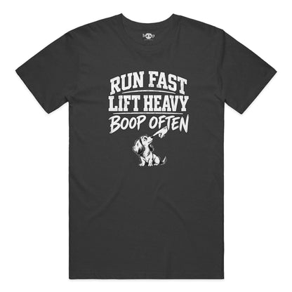 Run Fast. Lift Heavy. Boop Often. Performance T in Charcoal Black Triblend
