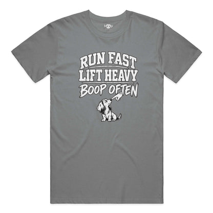 Run Fast. Lift Heavy. Boop Often. Performance T in Grey Triblend