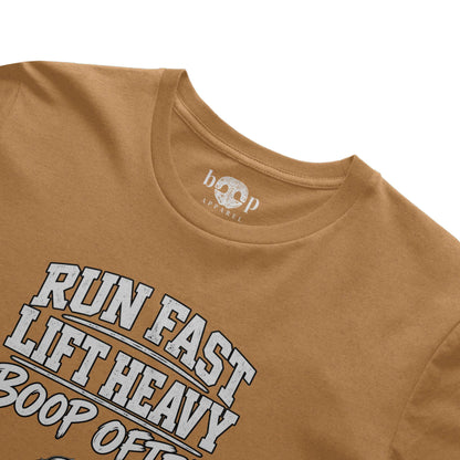Run Fast. Lift Heavy. Boop Often. Everyday T in Heather Autumn, alternate view 2
