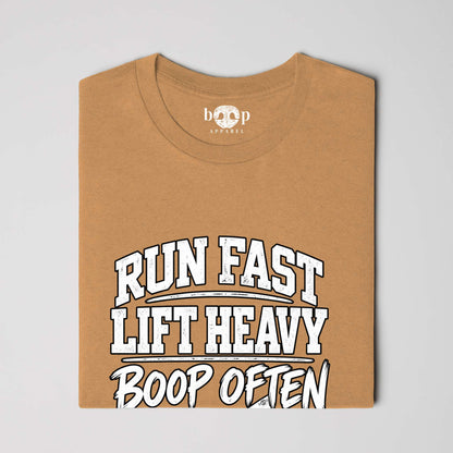Run Fast. Lift Heavy. Boop Often. Everyday T in Heather Autumn, alternate view 3