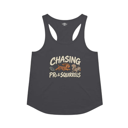 Chasing PRs and Squirrels Racerback Tank in Vintage Black