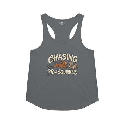 Chasing PRs and Squirrels Racerback Tank in Indigo
