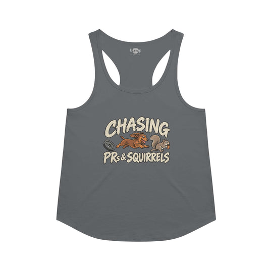 Chasing PRs and Squirrels Racerback Tank in Indigo