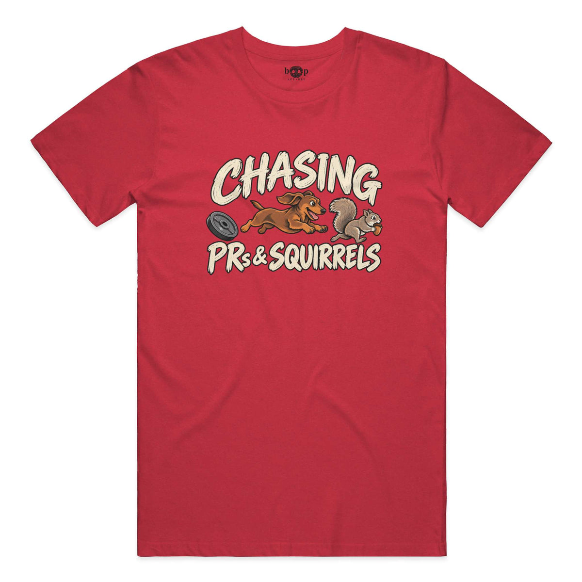 Chasing PRs and Squirrels Everyday T in Heather Red