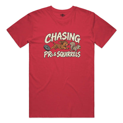 Chasing PRs and Squirrels Everyday T in Heather Red