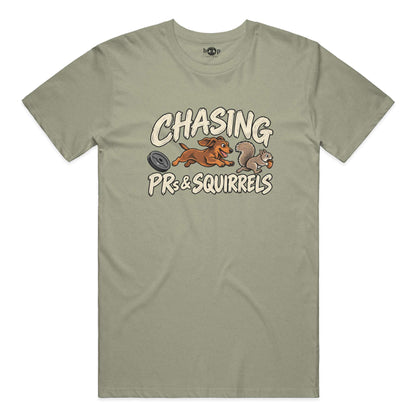 Chasing PRs and Squirrels Everyday T in Heather Olive
