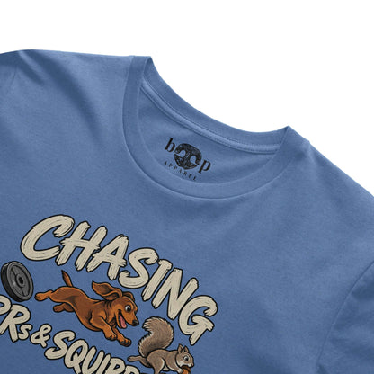 Chasing PRs and Squirrels Everyday T in Heather Columbia Blue, alternate view 2