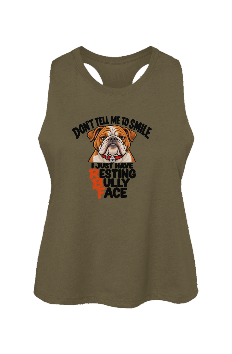 Resting Bully Face Crop Tank in Heather Olive