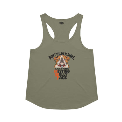Resting Bully Face Racerback Tank in Military Green