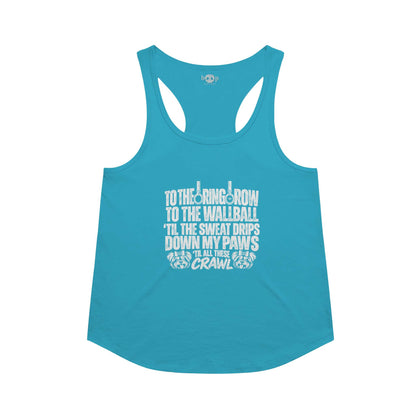 Sweat Drips Down My Paws Racerback Tank in Vintage Turquoise