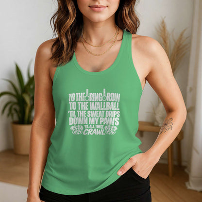 Sweat Drips Down My Paws Racerback Tank in Envy, alternate view 1