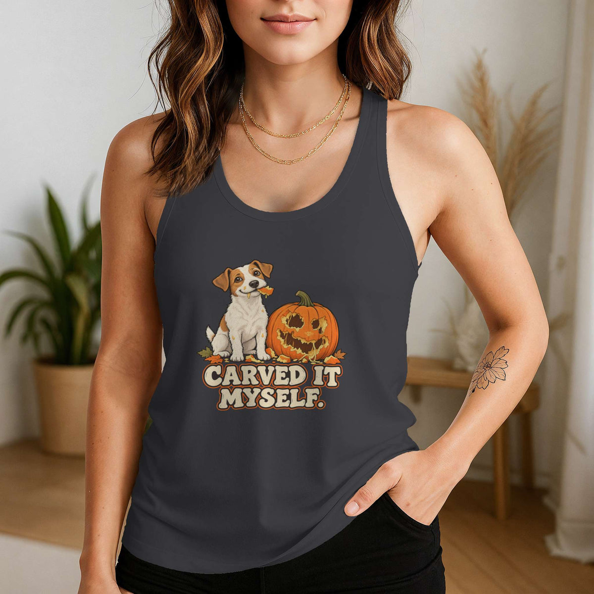 Carved it Myself racerback tank in Vintage Black