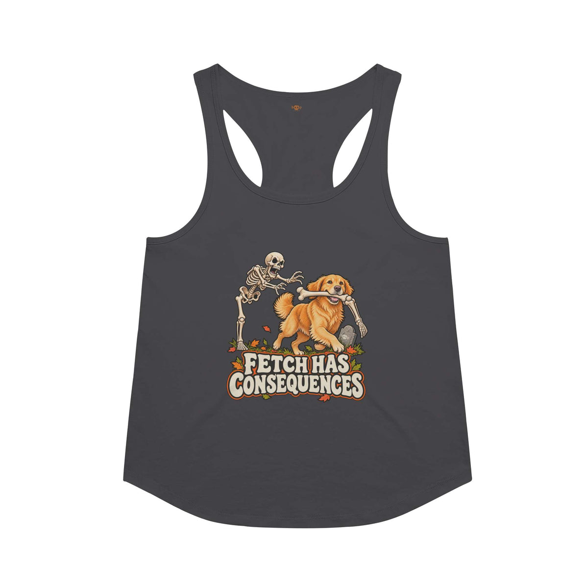 Fetch Has Consequences racerback tank in Vintage Black