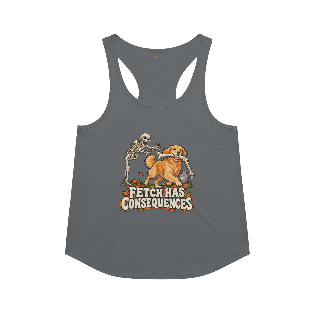 Fetch Has Consequences racerback tank in Indigo