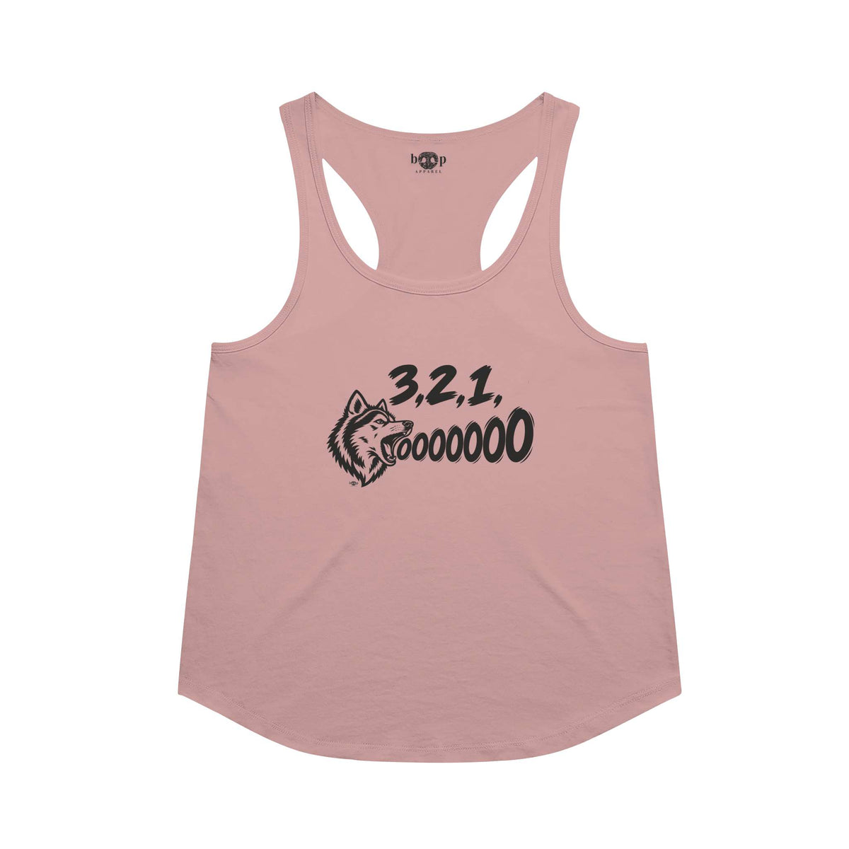 3, 2, 1, AWOOOO! Racerback Tank in Desert Pink
