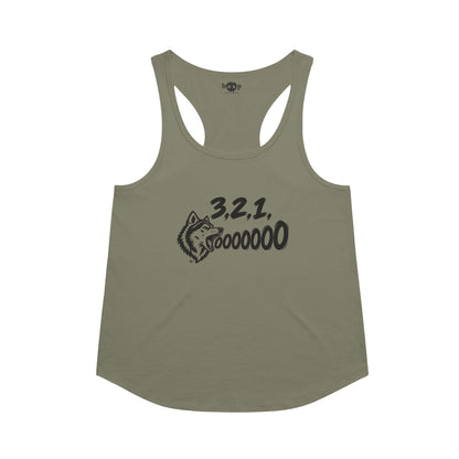 3, 2, 1, AWOOOO! Racerback Tank in Military Green