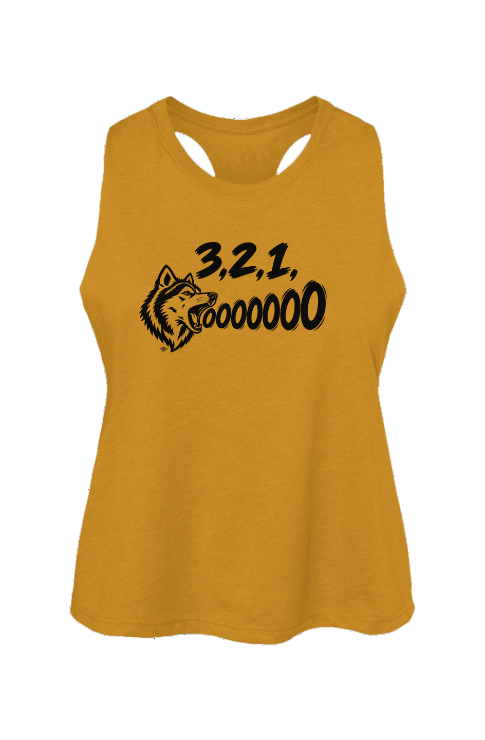 3, 2, 1, AWOOOO! Crop Tank in Heather Mustard