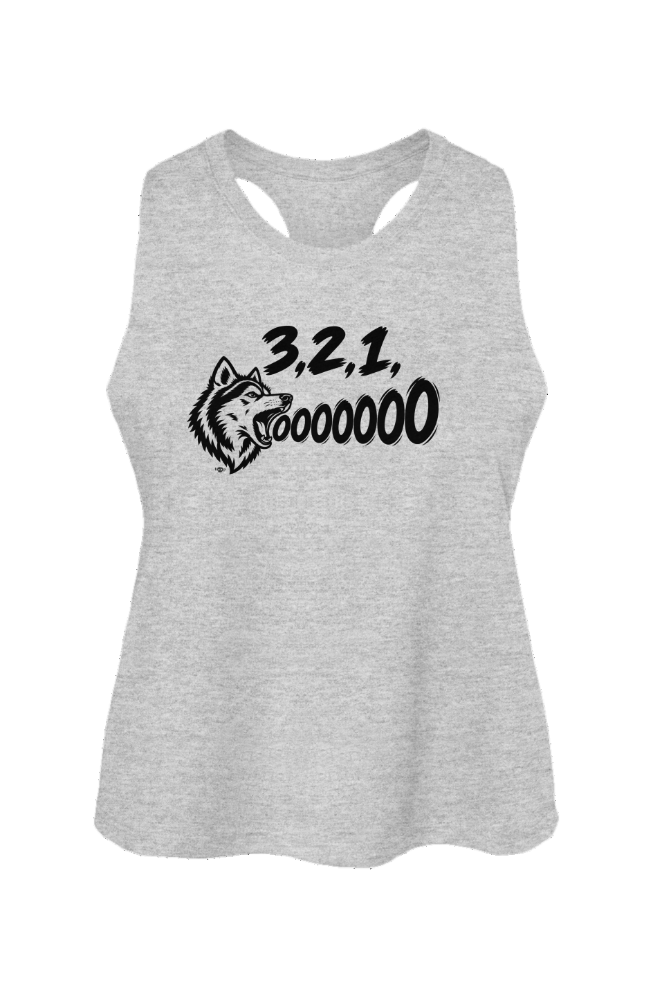 3, 2, 1, AWOOOO! Crop Tank in Athletic Heather