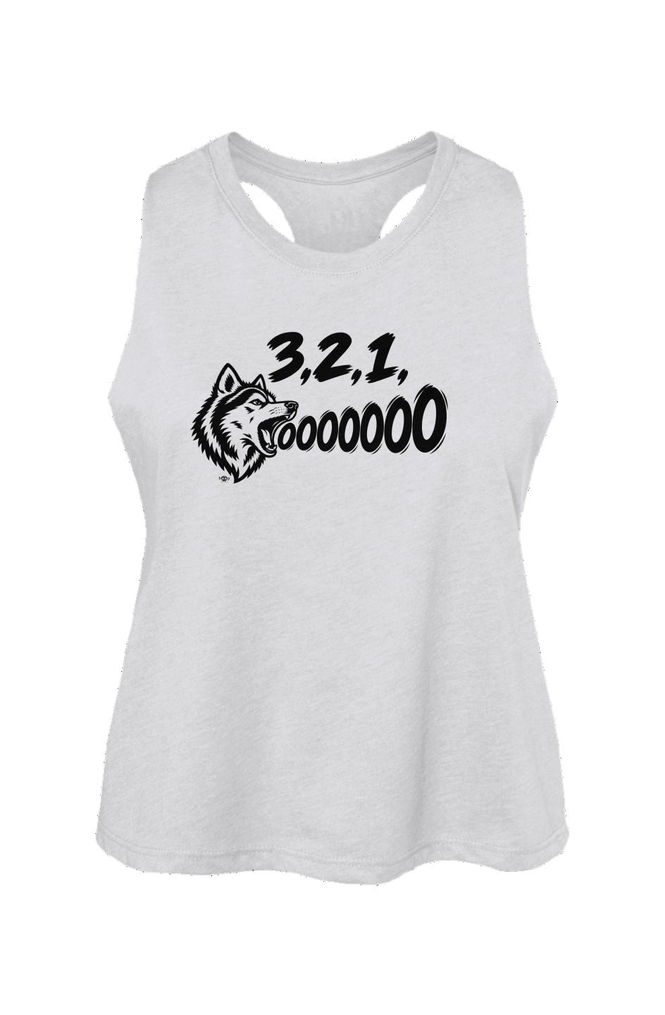 3, 2, 1, AWOOOO! Crop Tank in Solid White Blend
