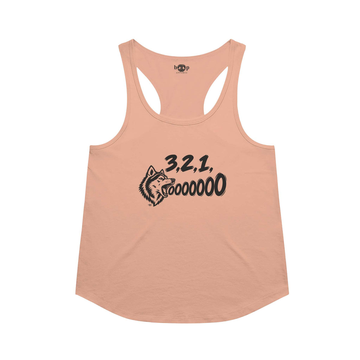 3, 2, 1, AWOOOO! Racerback Tank in Vintage Light Orange