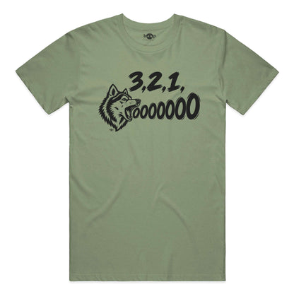 3, 2, 1, AWOOOO! Performance T in Military Green Triblend