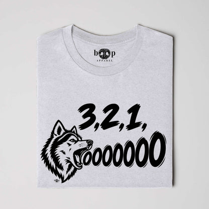 3, 2, 1, AWOOOO! Performance T in White Fleck Triblend, alternate view 1