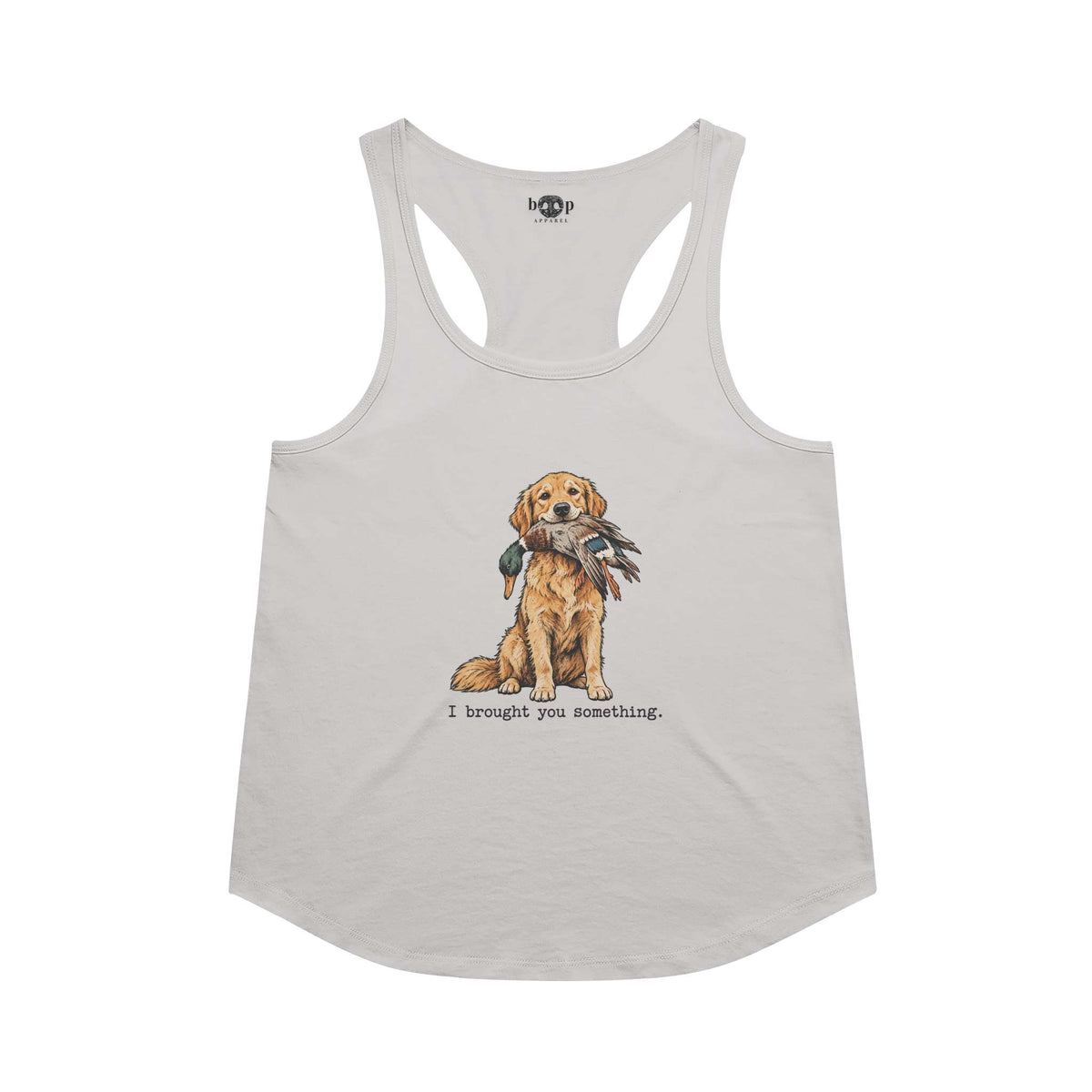 I Brought You Something Racerback Tank in Heather White