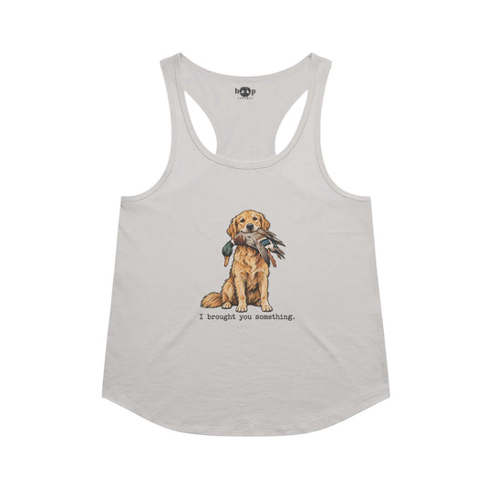 I Brought You Something Racerback Tank in Heather White