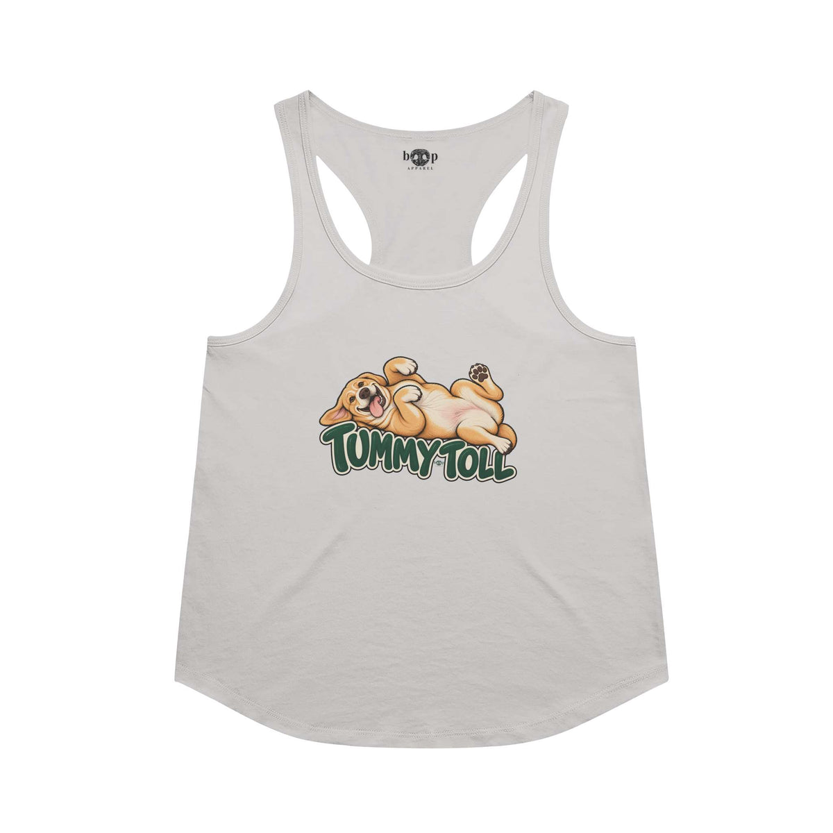 Tummy Toll Racerback Tank in Heather White