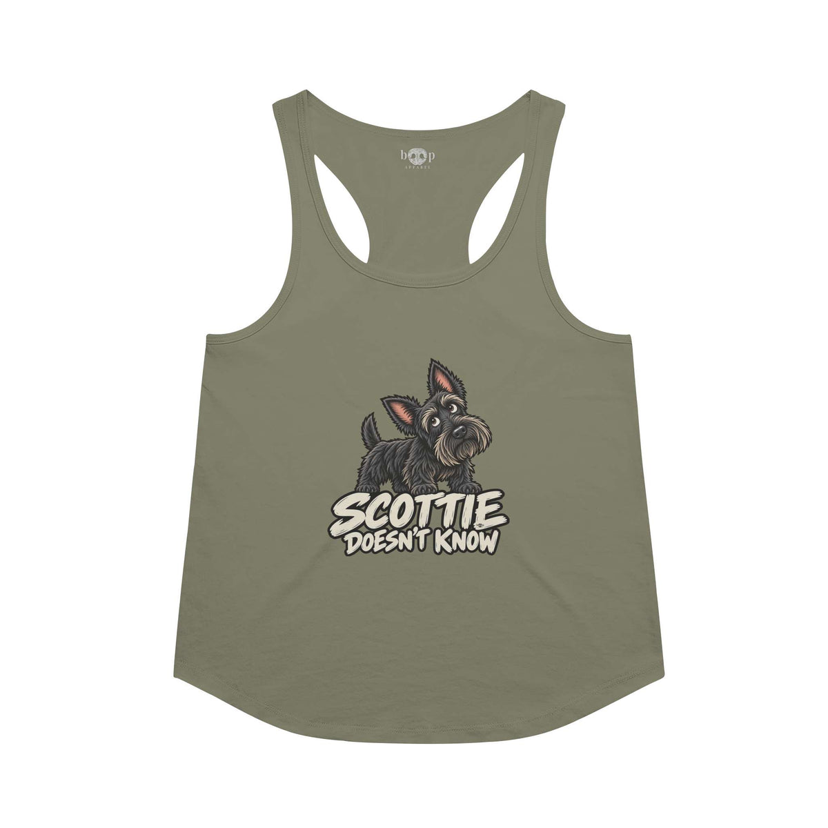 Scottie Doesn't Know Racerback Tank in Military Green