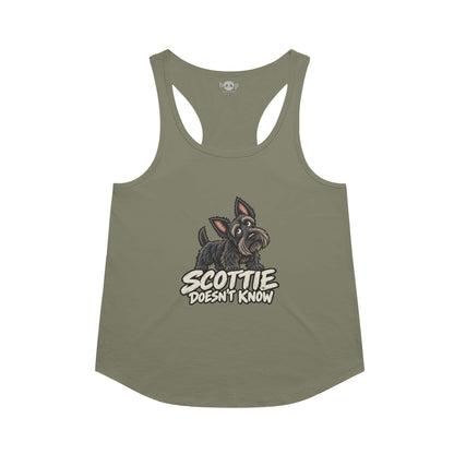 Scottie Doesn't Know Racerback Tank in Military Green
