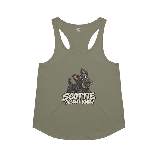 Scottie Doesn't Know Racerback Tank in Military Green