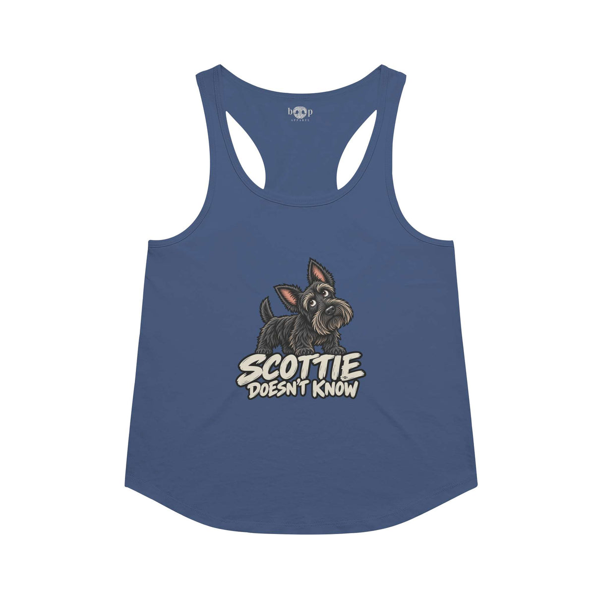 Scottie Doesn't Know Racerback Tank in Vintage Royal