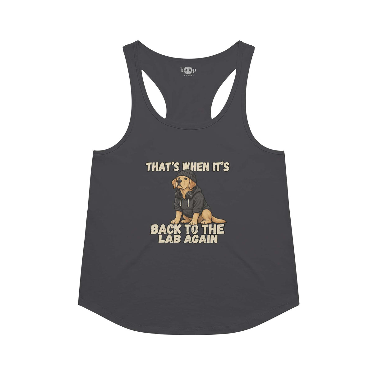 Back to the Lab Again Racerback Tank in Vintage Black